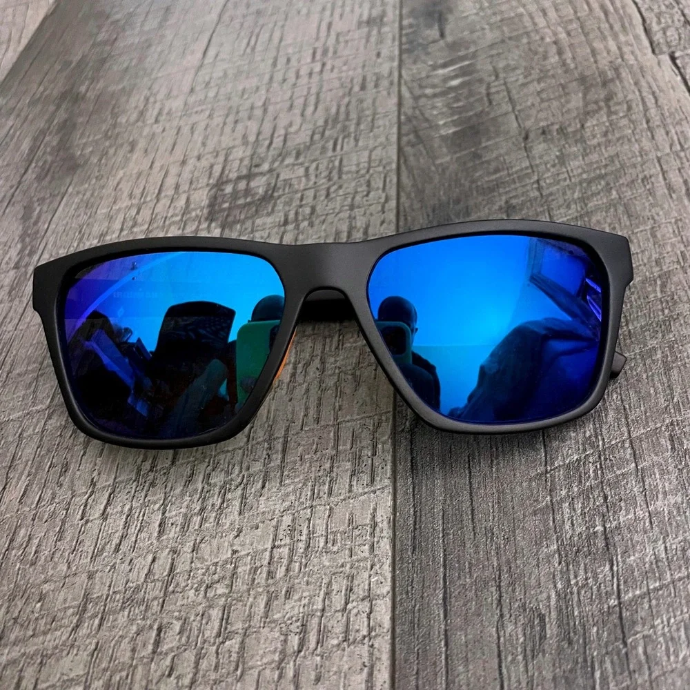 Ironman Mens Sport Sunglasses Matte Black Blue Mirrored Lens Rectangular Frame